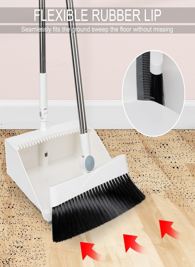 TRADY Broom and Dustpan Set with Long Handle, Light Weight Stainless Steel Poles Stand Upright Dustpans with Broom Combo for Home Kitchen Office Pet Dog Hair, [ Off White ] - Image 4